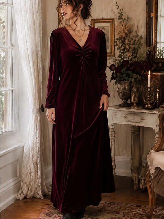 Coldwater Creek Dresses & Skirts - Vintage Coldwater Creek Burgundy Velvet Maxi Dress L Dark Romantic 90s
